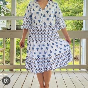 Camille & Co. | Linen Blue & White Dress L